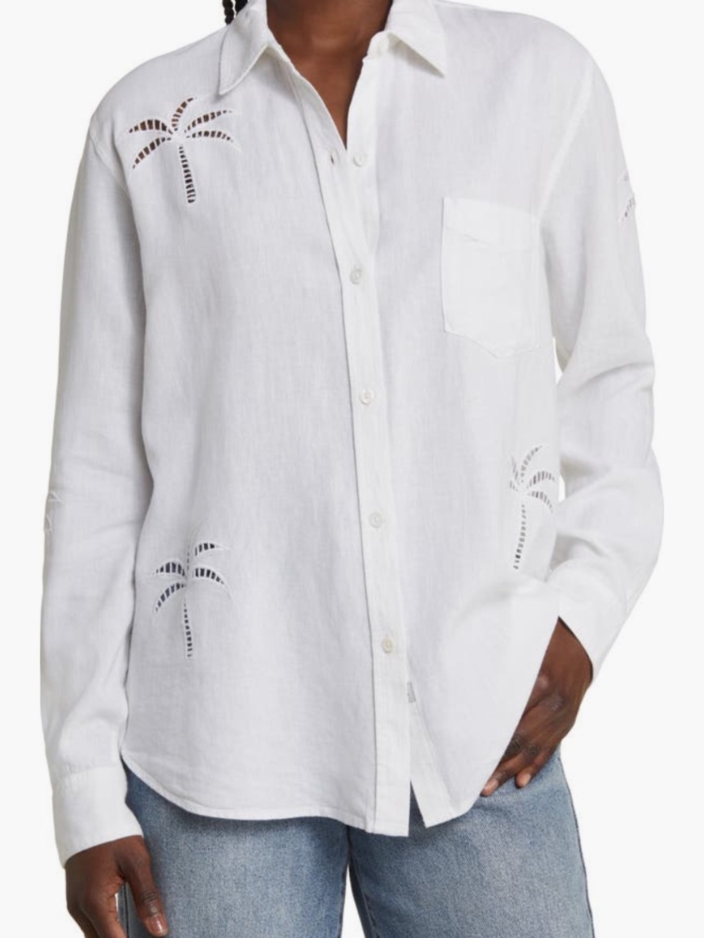 Rails women’s Charli Palm Eyelet Linen Blend Button Up Shirt Size Small